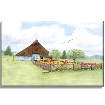 Leinwand 40 x 30 cm Keilrahmen Canvas-Leinen Aquarell Maritim Kunst Druck Kunstdruck Ostsee Pfarrwitwenhaus Mönchgut Rügen